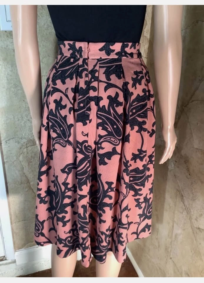 H&M Womens Skirt Pink Floral Jacquard Pockets Midi Pleated Full - photo 2