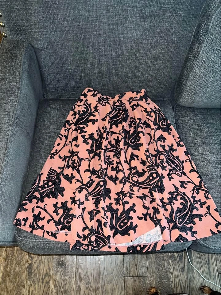 H&M Womens Skirt Pink Floral Jacquard Pockets Midi Pleated Full - photo 3