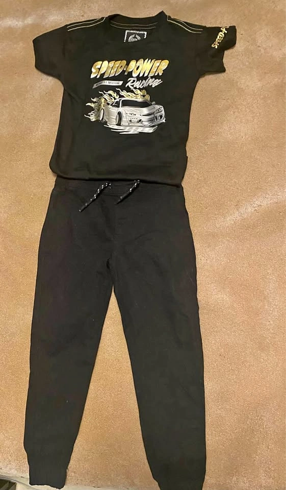 Kids Black Racing Car Shirt and Joggers Set Size 4