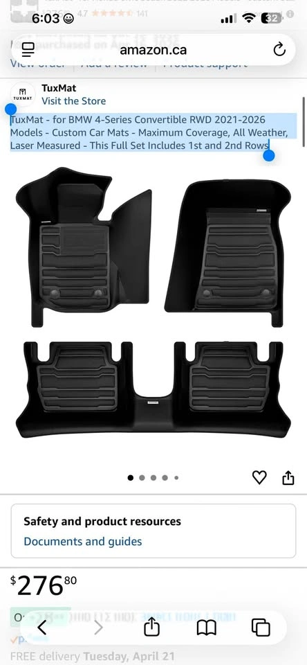 TuxMat Car Mats for BMW 4-Series Convertible RWD 2021-26