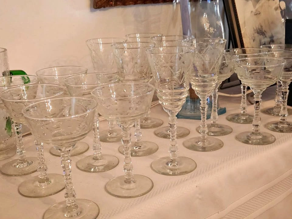 Vintage Libby Sharpe Floral Etched Crystal Stemware