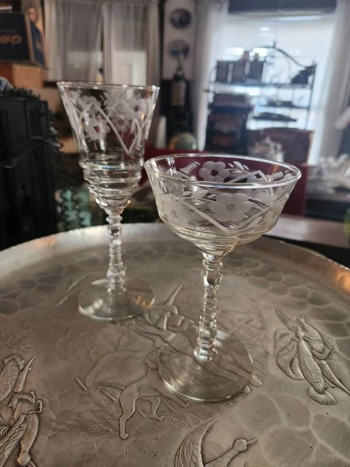 Vintage Libby Sharpe Floral Etched Crystal Stemware - photo 4