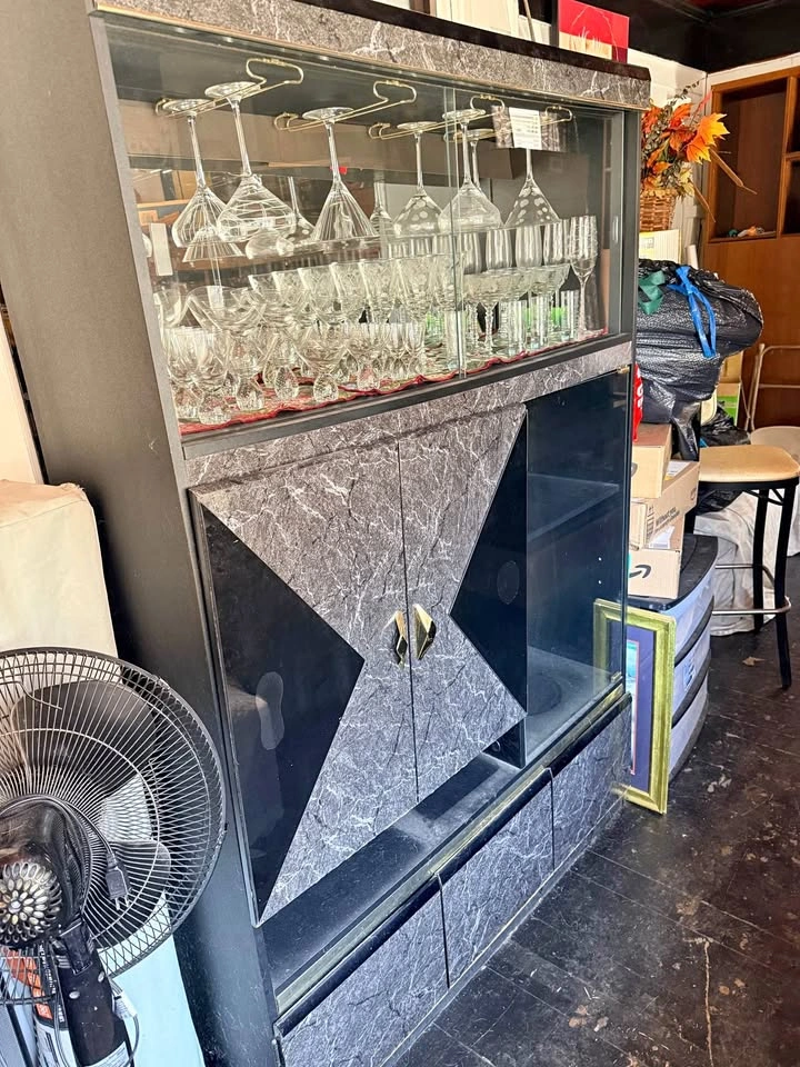 Black Lacquer & Glass Bar Cabinet