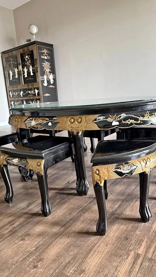 Elegant Asian Lacquer Cabinet with Mother-of-Pearl Inlay