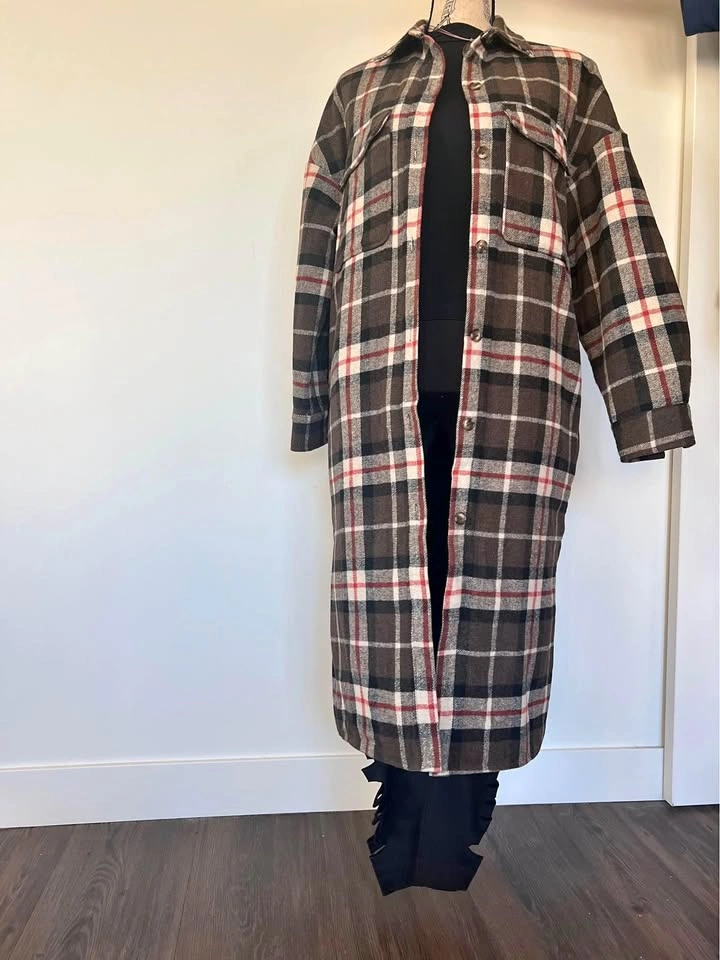 PINK MARTINI BRAND Plaid Long Coat - Des Plaines