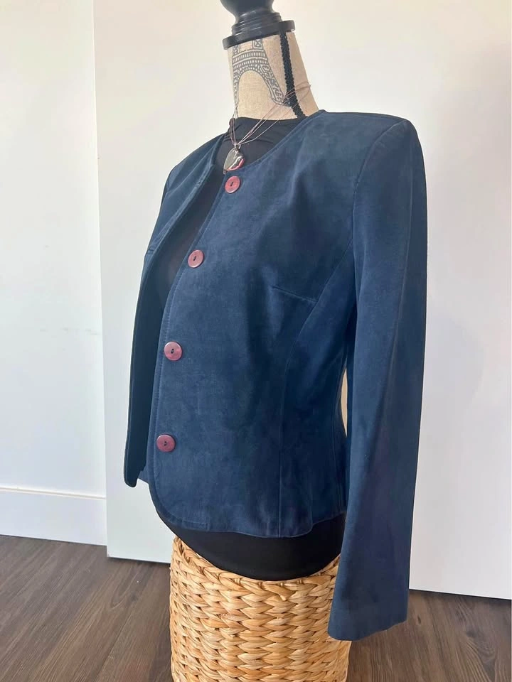 Suede Leather Navy Blue Blazer