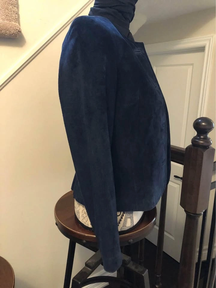 Suede Leather Navy Blue Blazer - photo 2