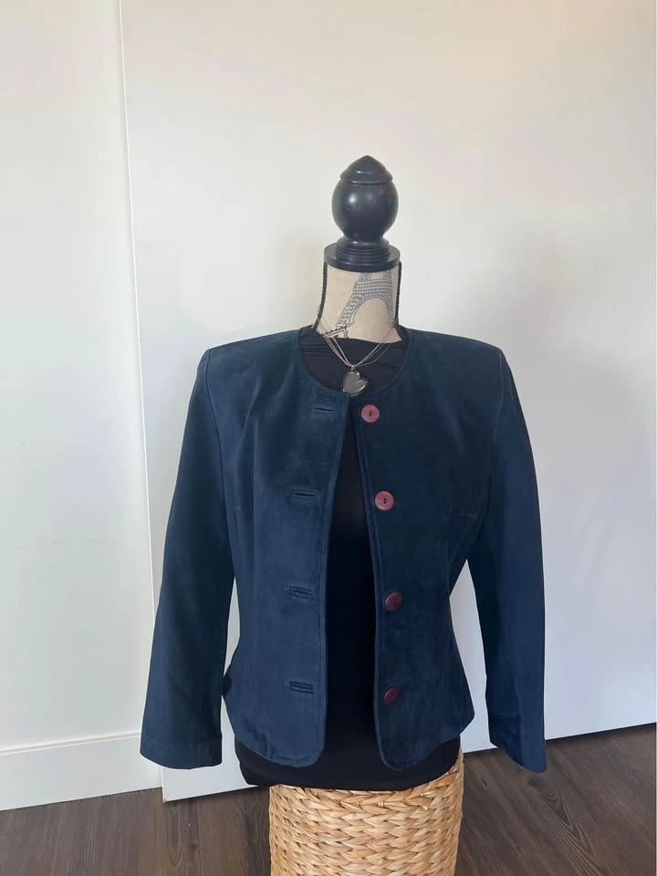 Suede Leather Navy Blue Blazer - photo 3
