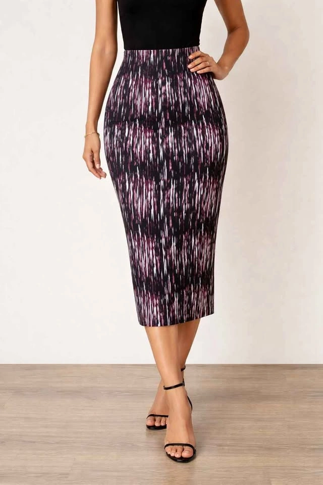 RW&CO Abstract Print Midi Pencil Skirt | High-Waisted Workwear