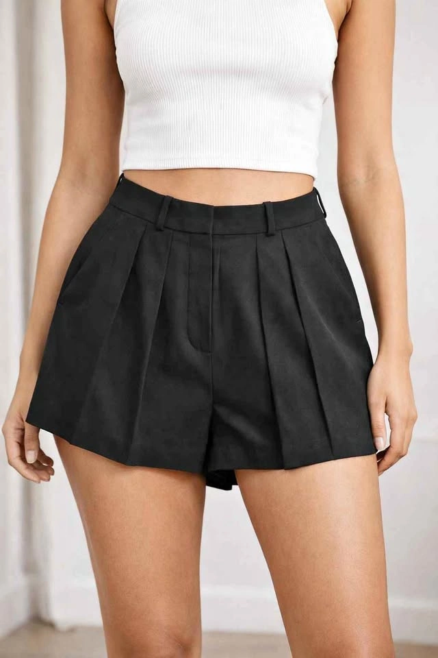 Aritzia Wilfred Black Pleated Tailored Shorts High Rise Dressy
