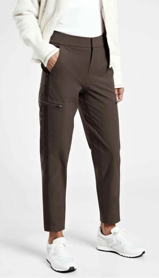Athleta Headlands Hybrid Cargo Pants Brown Ankle Zip Pocket Trav