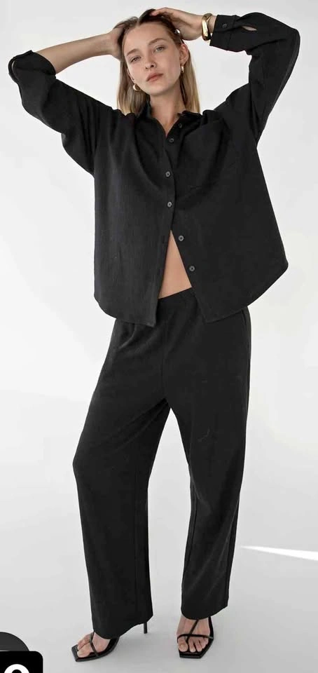 OAK + FORT Black Pull-On Pants | Elastic Waist Minimalist Trouse
