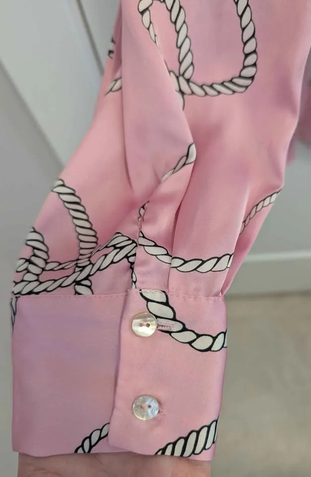 Zara Pink Satin Rope Print Button Down Blouse - photo 4