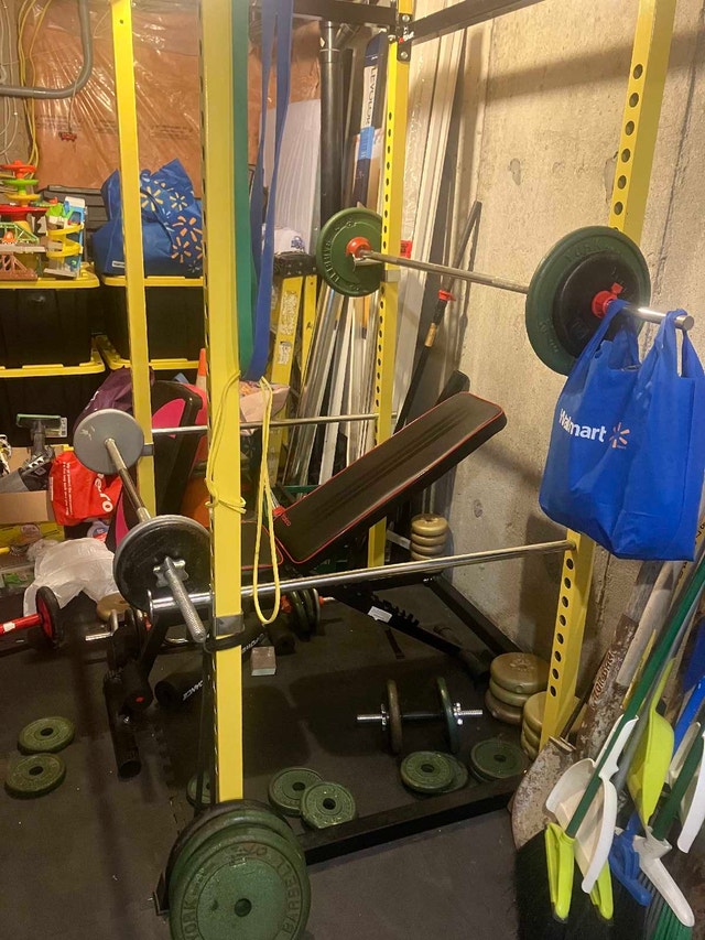 AmStaff Power Rack, Adjustable Bench, Bars & Weights