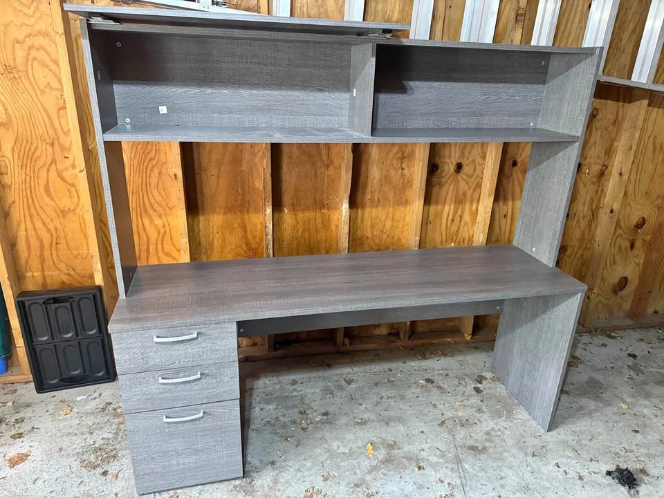 Bestar Gray Wood Desk with Detachable Hutch