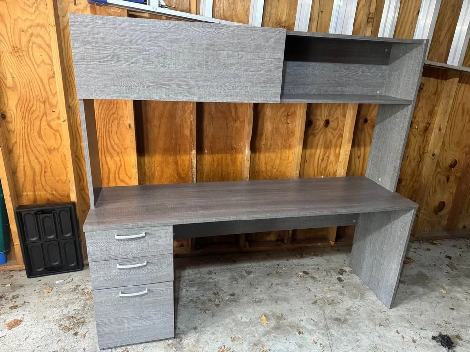 Bestar Gray Wood Desk with Detachable Hutch - photo 2