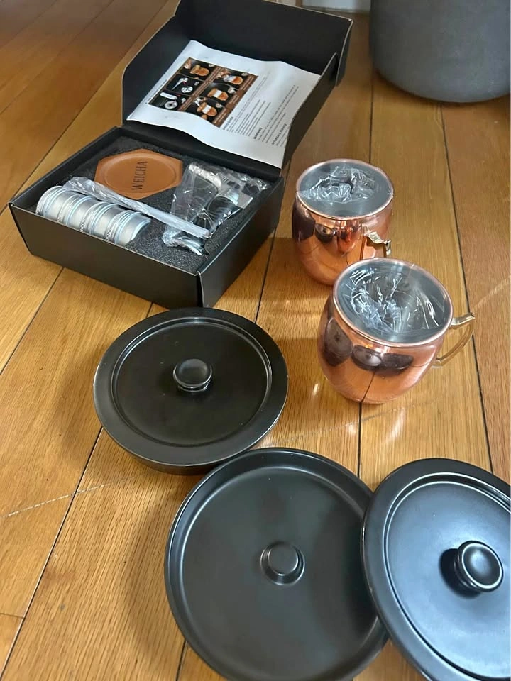 WEICHA Cocktail Smoker Kit w/ 2 Copper Mugs & Glass Rimmers