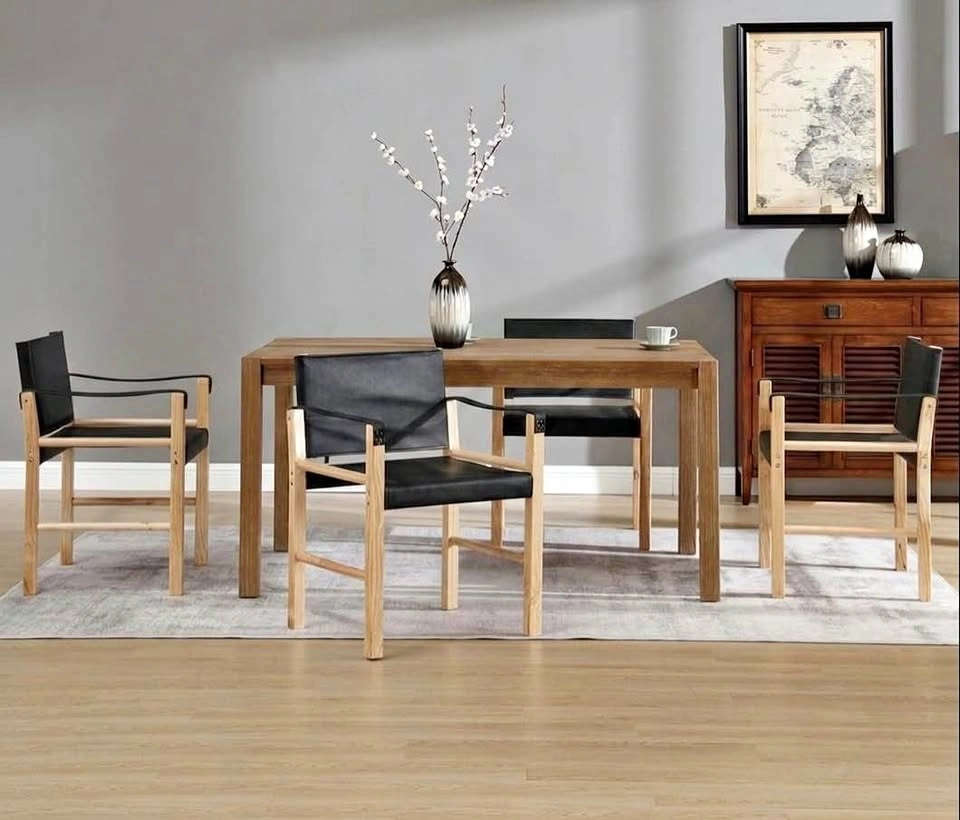 Faux Leather Dining Chairs Set of 4 – Black w/ Natural Wood Legs