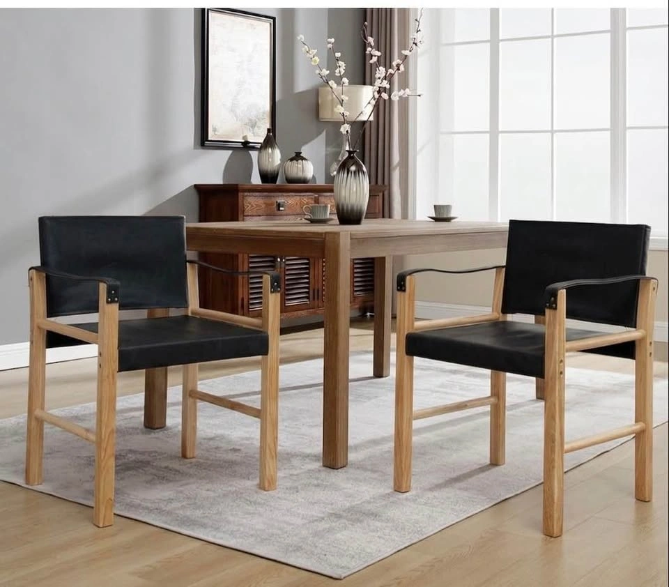Faux Leather Dining Chairs Set of 4 – Black w/ Natural Wood Legs - photo 4