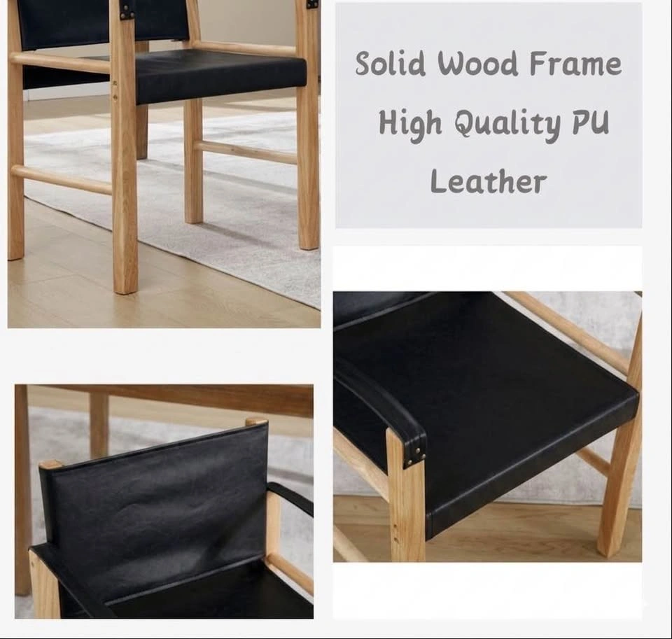 Faux Leather Dining Chairs Set of 4 – Black w/ Natural Wood Legs - photo 5