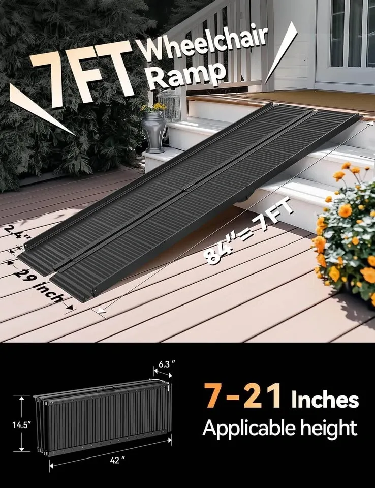 7FT Black Folding Aluminum Wheelchair Ramp – 800 lbs - photo 4