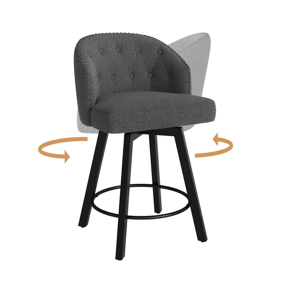 Swivel Counter Stool with Nailhead Trim - Dark Grey - photo 2