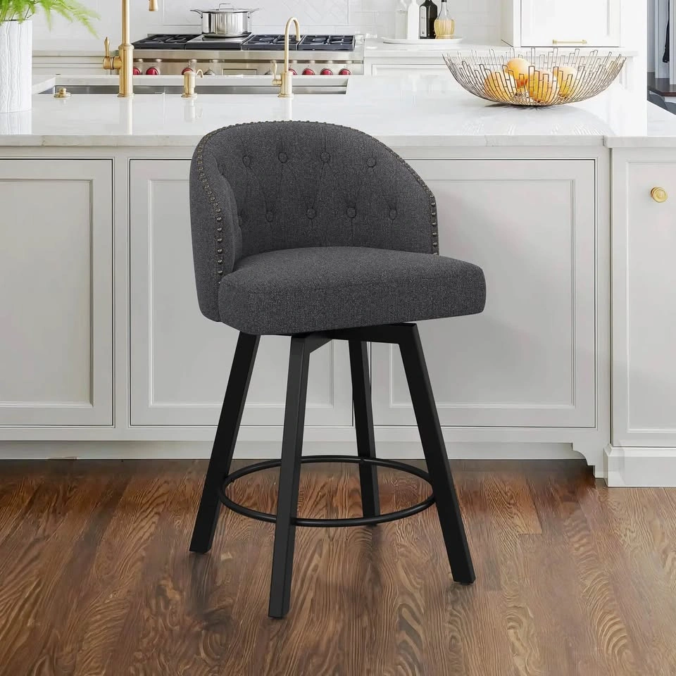 Swivel Counter Stool with Nailhead Trim - Dark Grey - photo 3