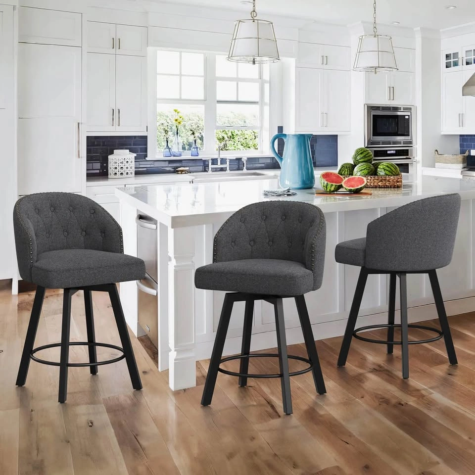 Swivel Counter Stool with Nailhead Trim - Dark Grey - photo 4
