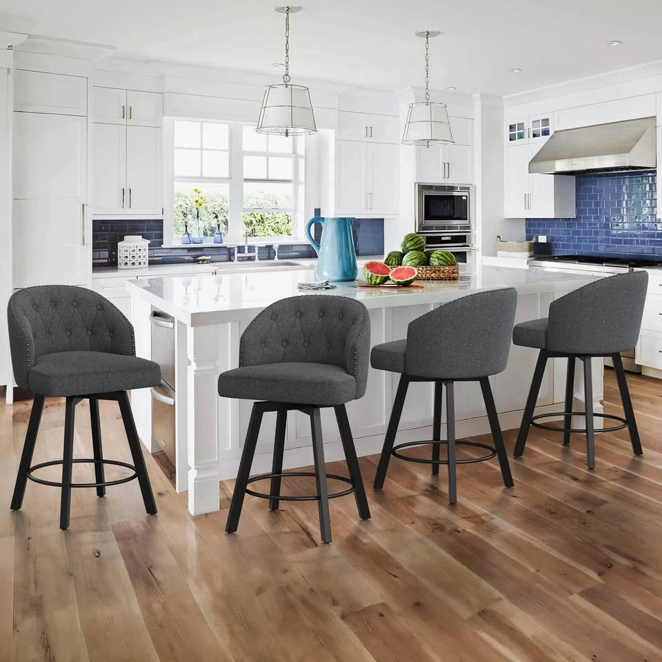 Swivel Counter Stool with Nailhead Trim - Dark Grey - photo 5