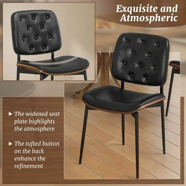 Dining Chairs Set of 4 – Mid Century Retro Faux Leather, Walnut - photo 2
