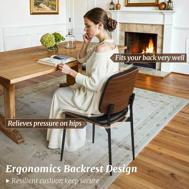 Dining Chairs Set of 4 – Mid Century Retro Faux Leather, Walnut - photo 3