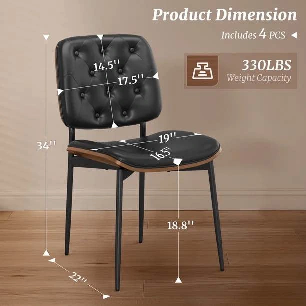 Dining Chairs Set of 4 – Mid Century Retro Faux Leather, Walnut - photo 4