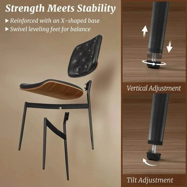 Dining Chairs Set of 4 – Mid Century Retro Faux Leather, Walnut - photo 5