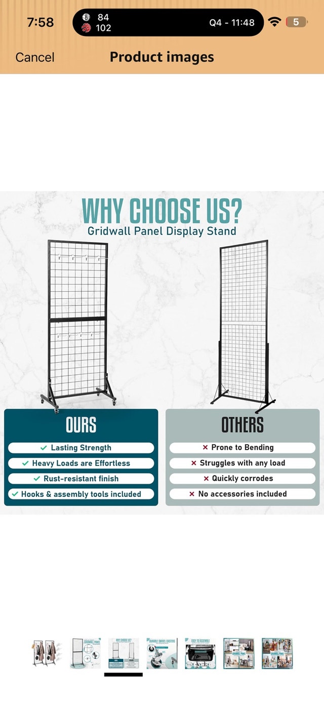 2 Grid Wall Panels 2’x5’ on Wheels – Heavy Duty Display Stand BN - photo 3