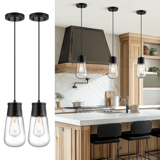 LIROUVET 2-Pack Black Pendant Lights with Clear Glass
