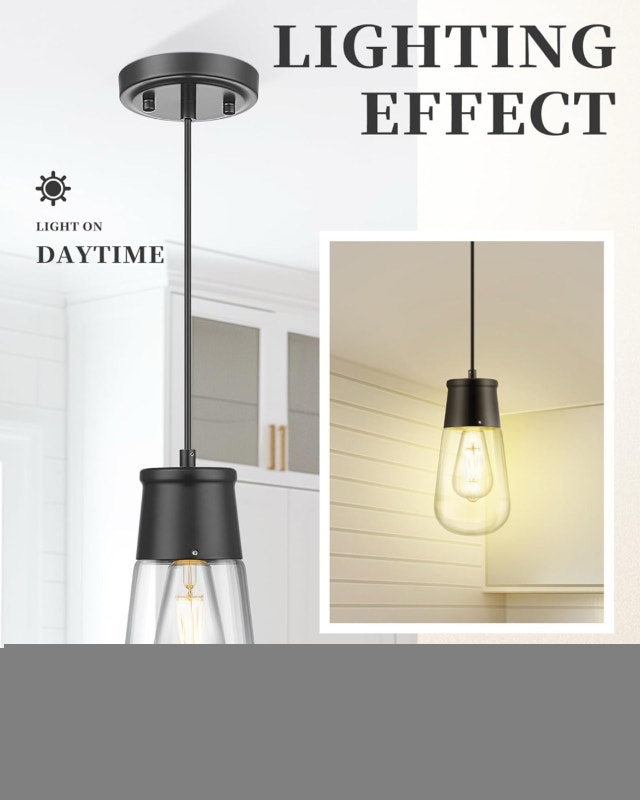 LIROUVET 2-Pack Black Pendant Lights with Clear Glass - photo 2