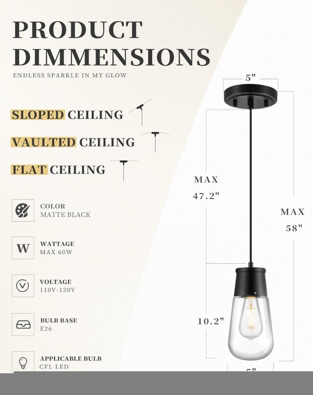 LIROUVET 2-Pack Black Pendant Lights with Clear Glass - photo 4