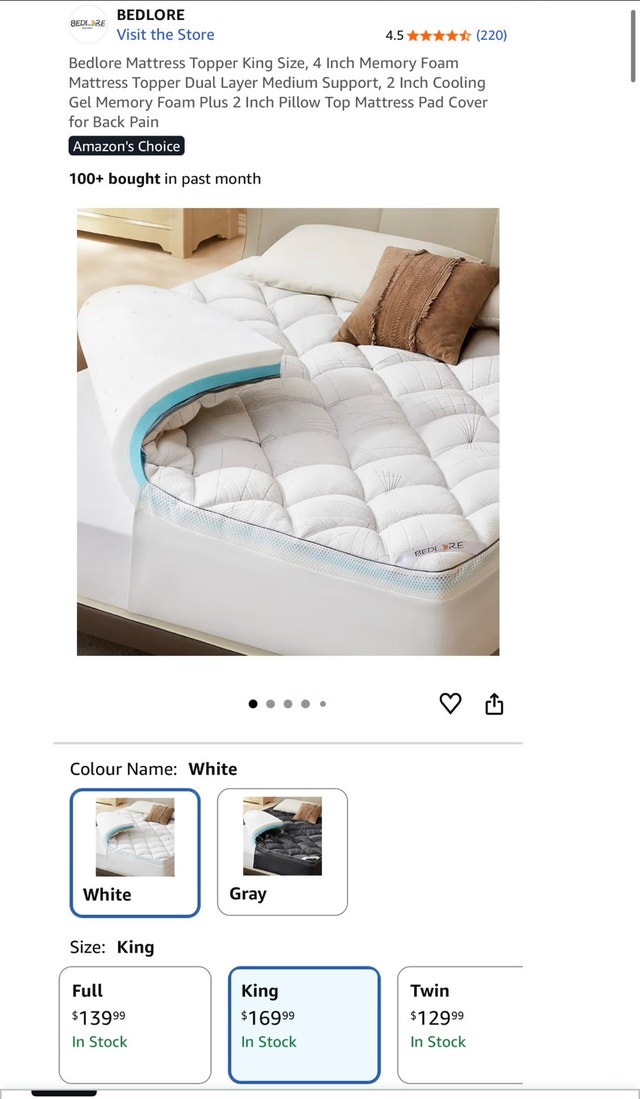 Brand new sealed King mattress topper 4 inch