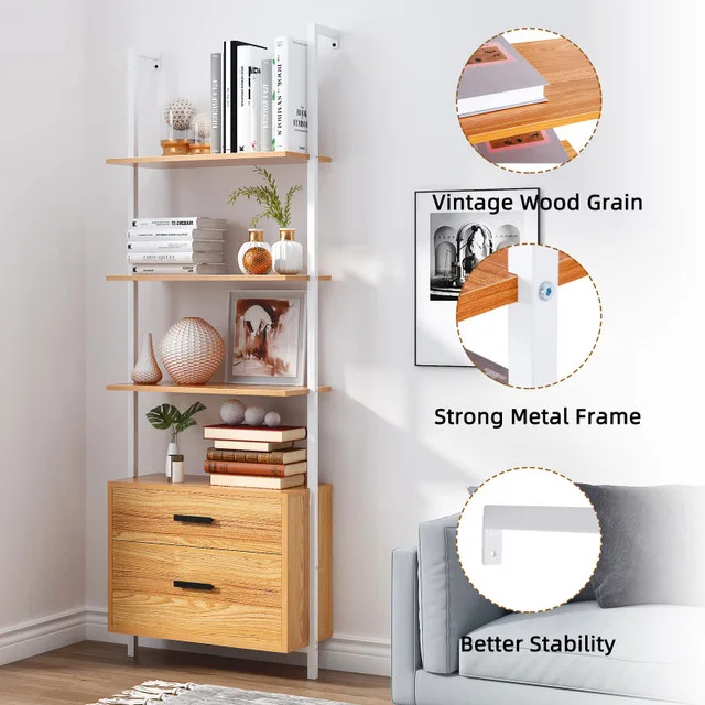 NEW SogesHome Ladder Shelf w/ 2 Drawers image indicator(5)