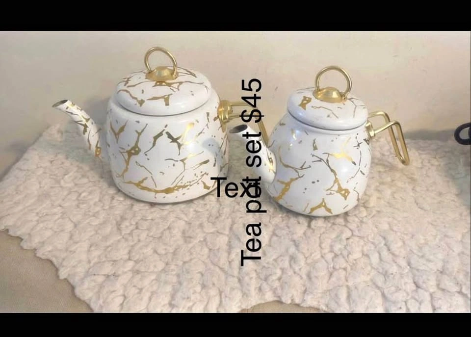 SET OF 2 tea pots white and gold , new