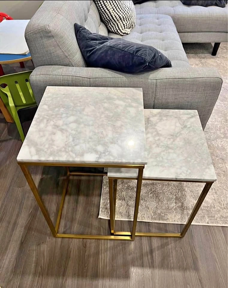 GORGEOUS MARBLE NESTING SIDE TABLES with gold frame