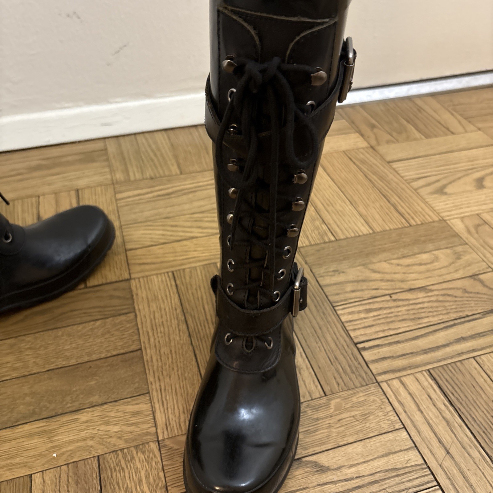 Women's Size 8 BCBG Lace Up Rain Boots Black - photo 3