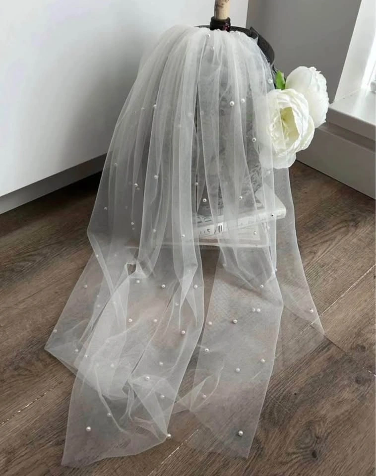 Waist Length Pearl Veil soft white / ivory - photo 4
