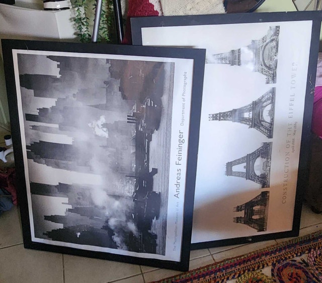 Two Framed Art Prints: Eiffel Tower & Cityscape