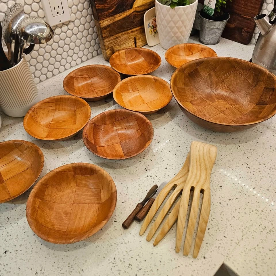 Solid Wood Salad Bowl Set w/ Serving Utensils 🍃 - photo 4