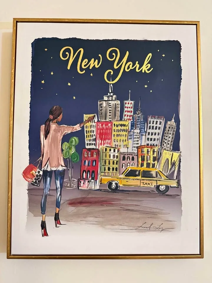 New York City Framed Canvas Art Gold Taxi 40x50cm
