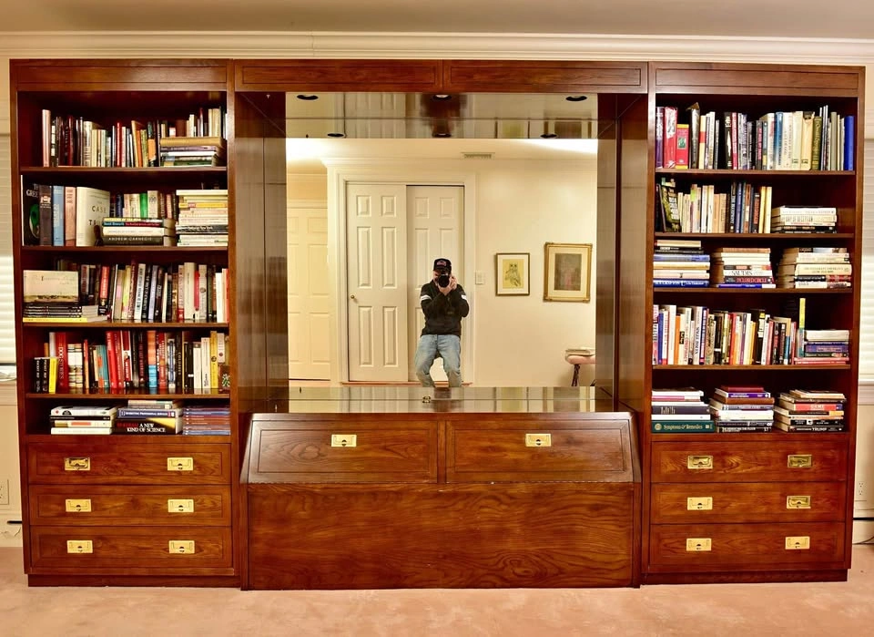 Henredon Scene One Wall Unit – 11ft Solid Wood w/ Mirror & Light