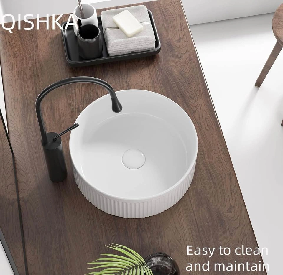 14" Round White Ceramic Vessel Sink - Above Counter Bathroom Sin - photo 2