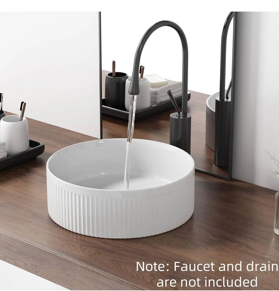 14" Round White Ceramic Vessel Sink - Above Counter Bathroom Sin - photo 5
