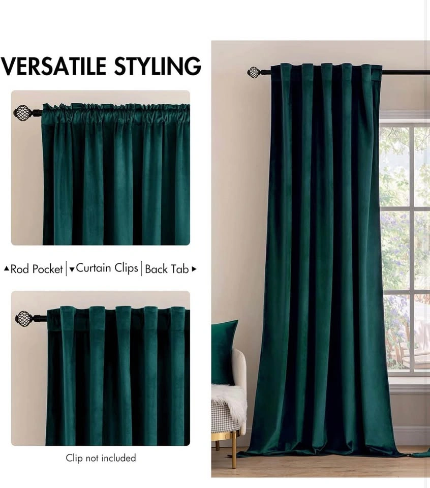 MIULEE Velvet Curtains 90" Emerald Green (2 Panels) - photo 2